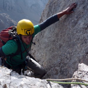 Ausstieg auf die Punta Rocca. Nach dem klettern der der vinatzer Messner der Marmolada Südwand